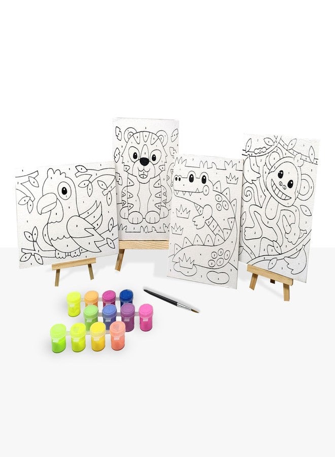 Artiggle DIY Paint By Number | Canvas Painting Kit For Kids | Pack of 4 Canvas Board 20*15cm + 12 Paints ( 8 Neon & 4 Glow In The Dark Colors ) + Wooden Easel + 1 Paint Brush | Beginner-Friendly Painting Art Kit | - Image 1